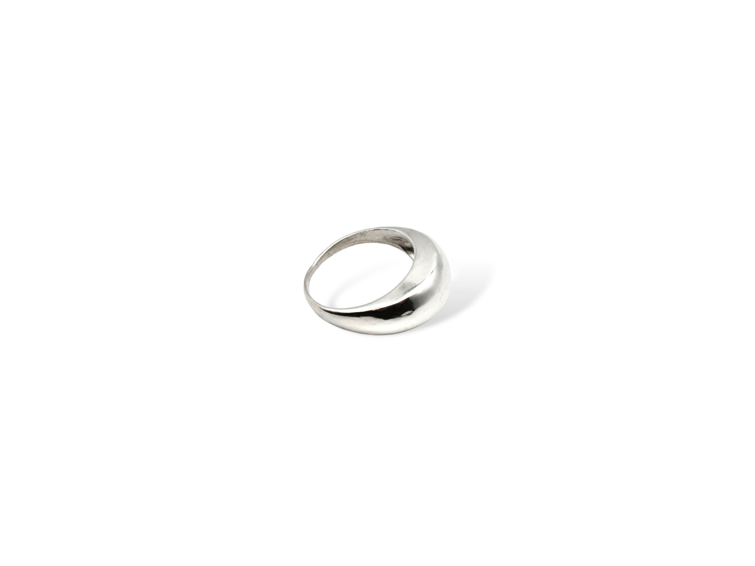 Silver thin dome ring on white background. Handmade by Soul Full Studio using lost wax cast and metalsmithing techniques. Semifine and fine jewelry.