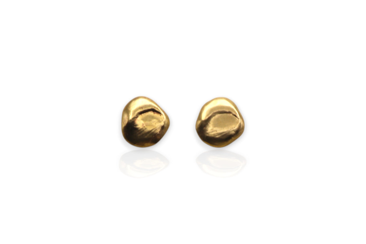 Pair of yellow brass sky earrings on white background.
